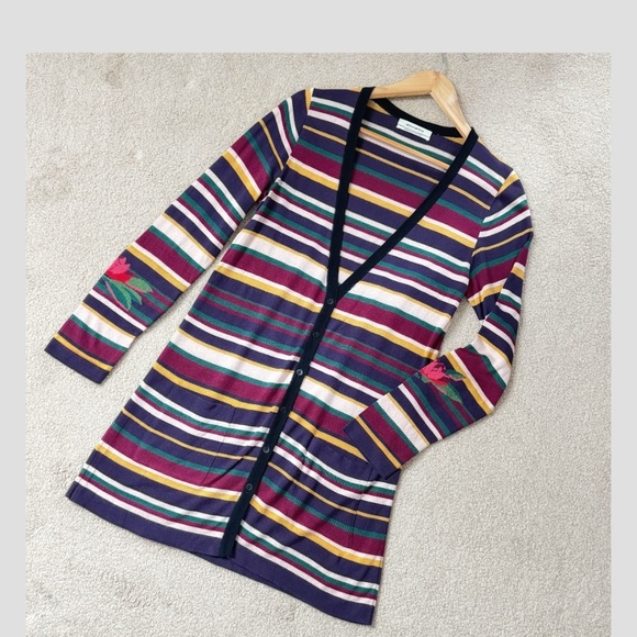 Aldo Martins Striped Cardigan Button Front VNeck Multi Color Sweater Lightweight - Picture 4 of 15